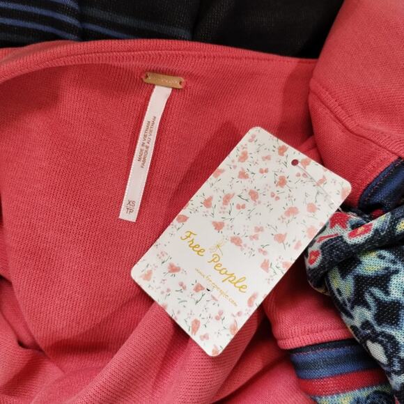 W Free People Pink Blue Floral Striped Steppin Out Tunic Top Mini Dress NWT XS - Picture 9 of 10